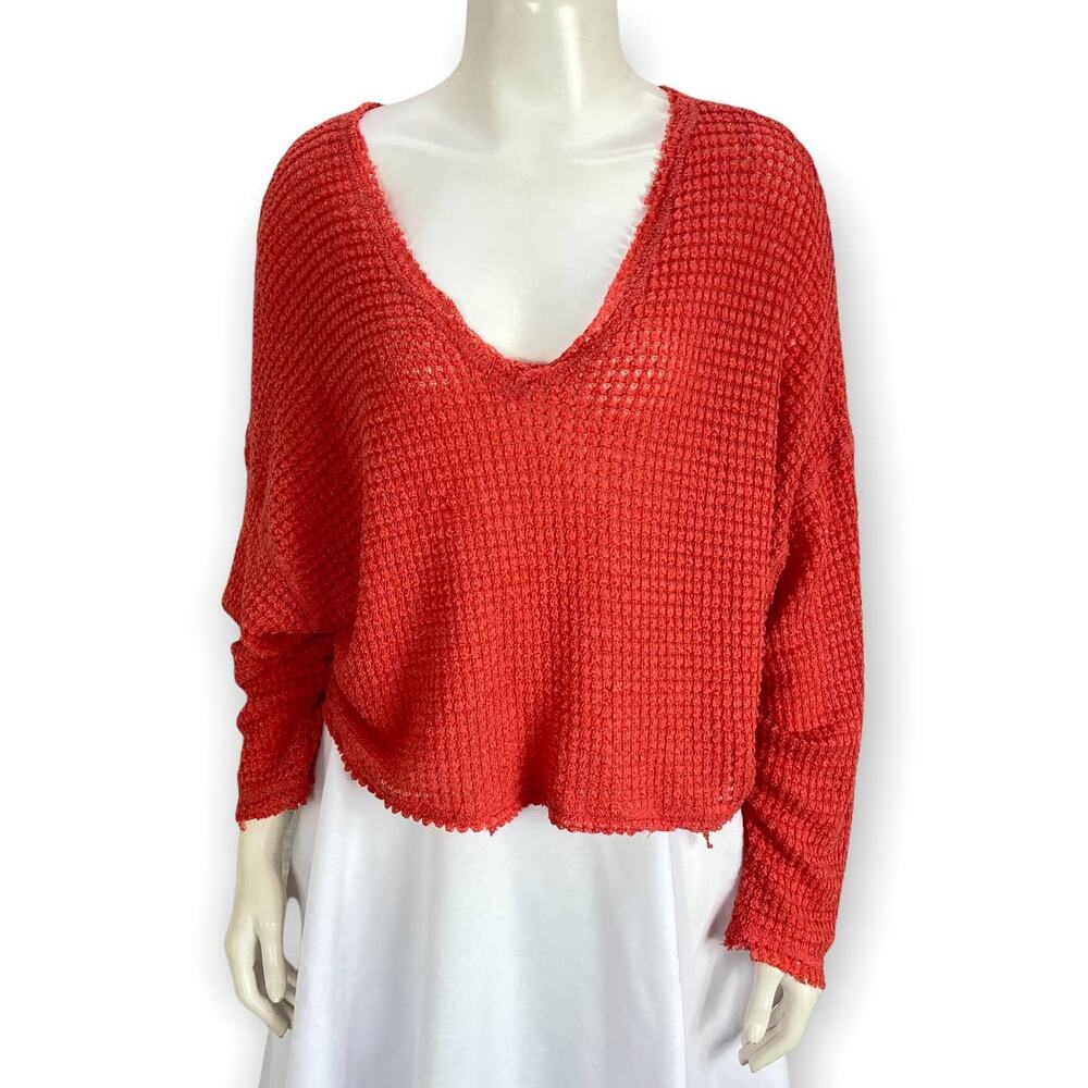 Urban Outfitters Waffle Knit Top‎ Size S Open Weave Coral Orange
